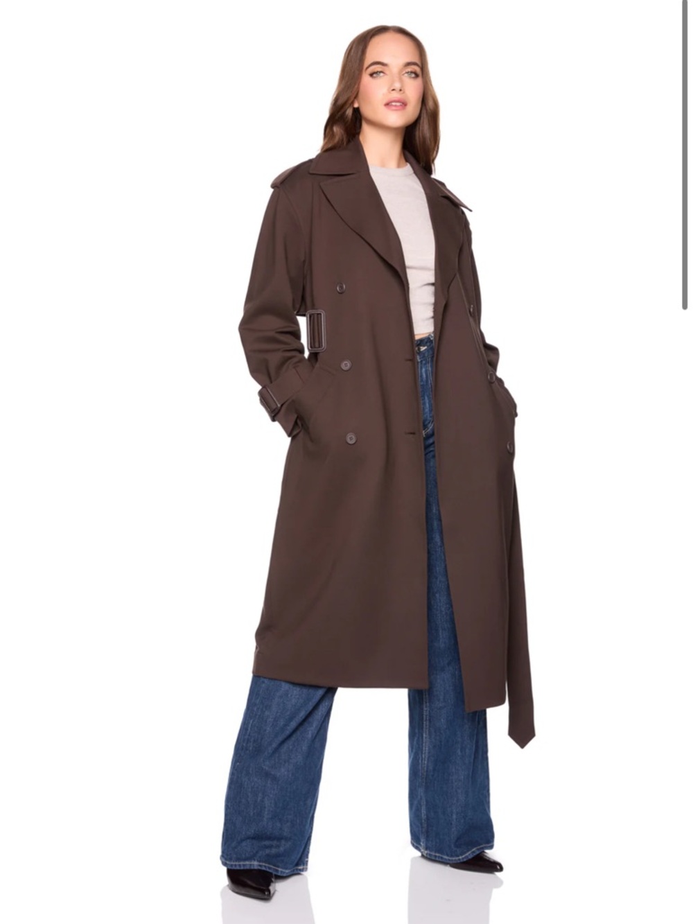 Susana Monaco Chocolate Brown Double-Breasted Trench Coat